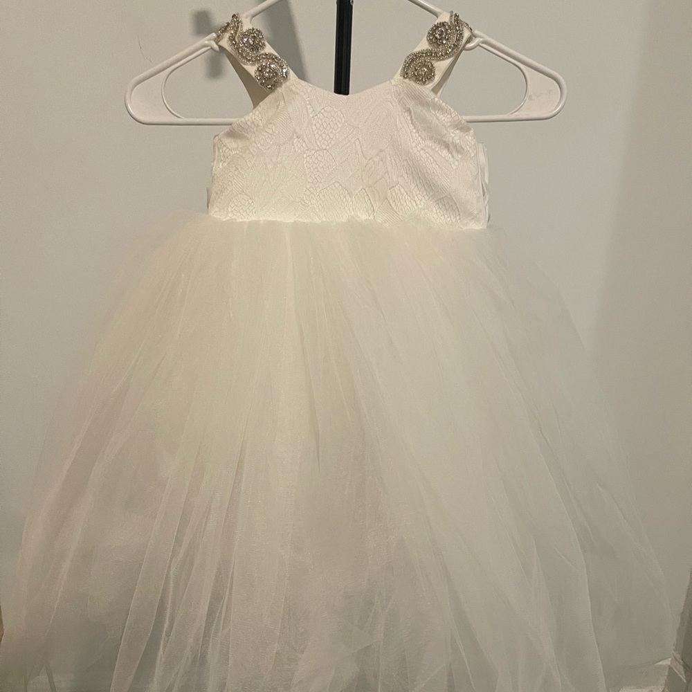 Itty Bitty Toes Floor Length White Dress with Bow